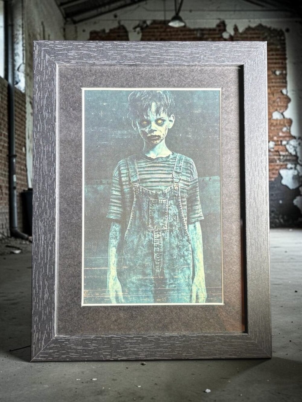 Creepy Glowing-Eyed Child Framed Horror Art | 5x7